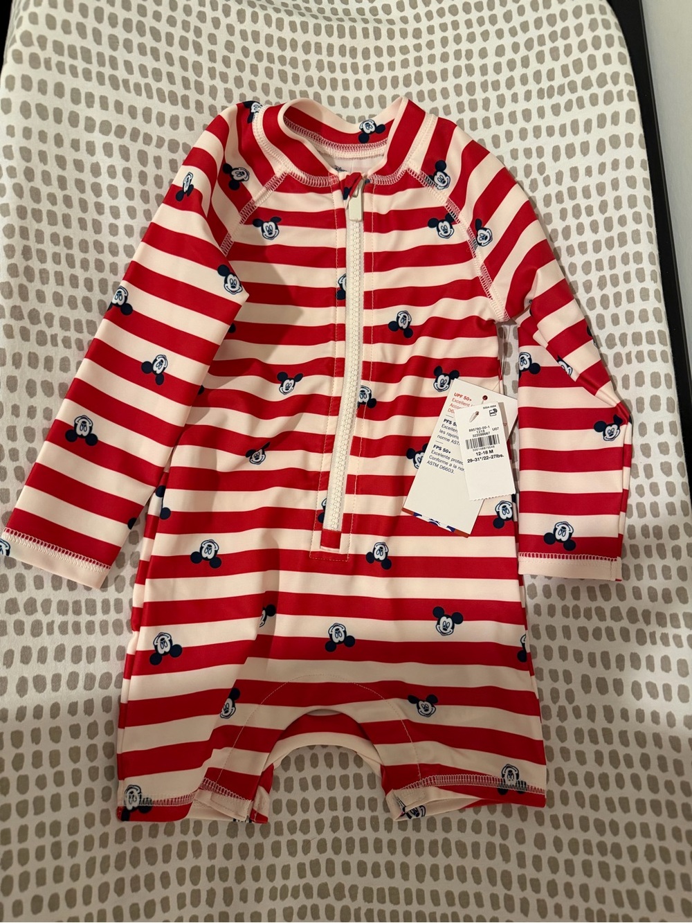 Disney Red & White Striped Mickey Mouse Zip One-Piece